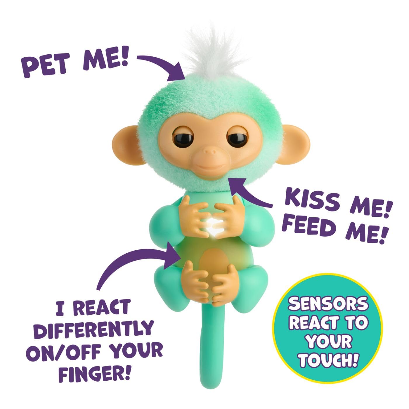 Fingerlings 2023 NEW Interactive Baby Monkey Reacts to Touch – 70+ Sounds & Reactions – Ava (Teal)