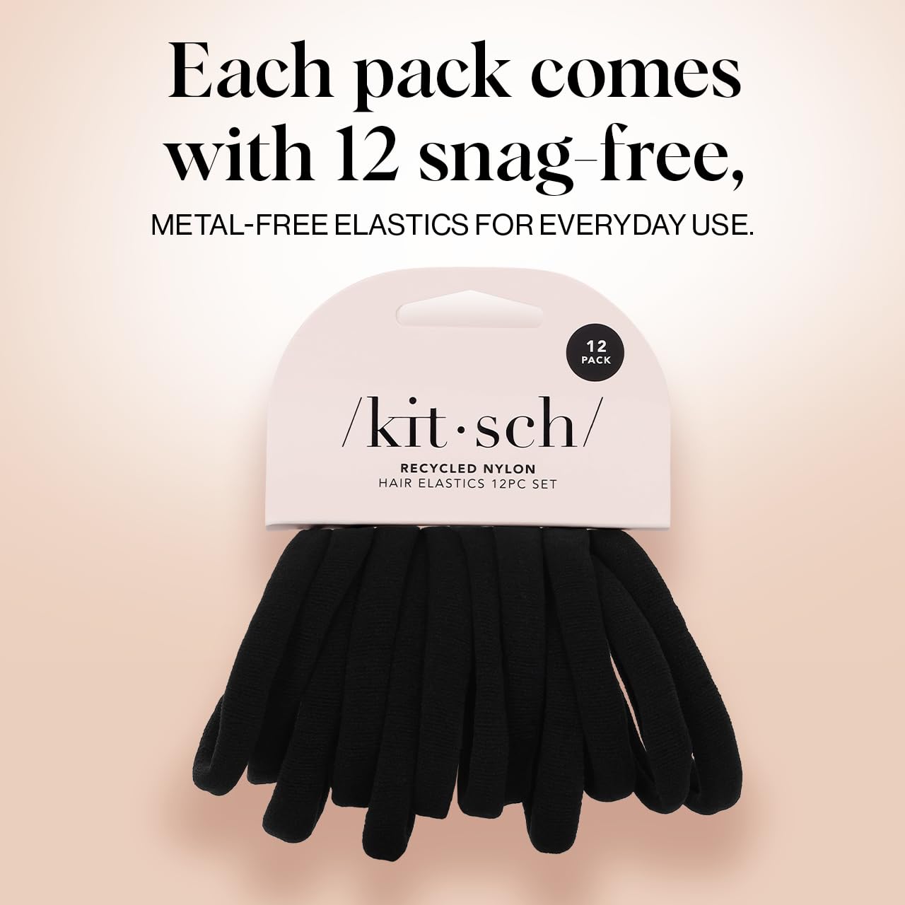 Kitsch Nylon Hair Ties No Damage - Stretchable Elastics for Strong All-Day Hold, Ponytail Holders | Hair Accessories for Women & Girls | Ideal Gifts for Women - Black, 12 Pcs