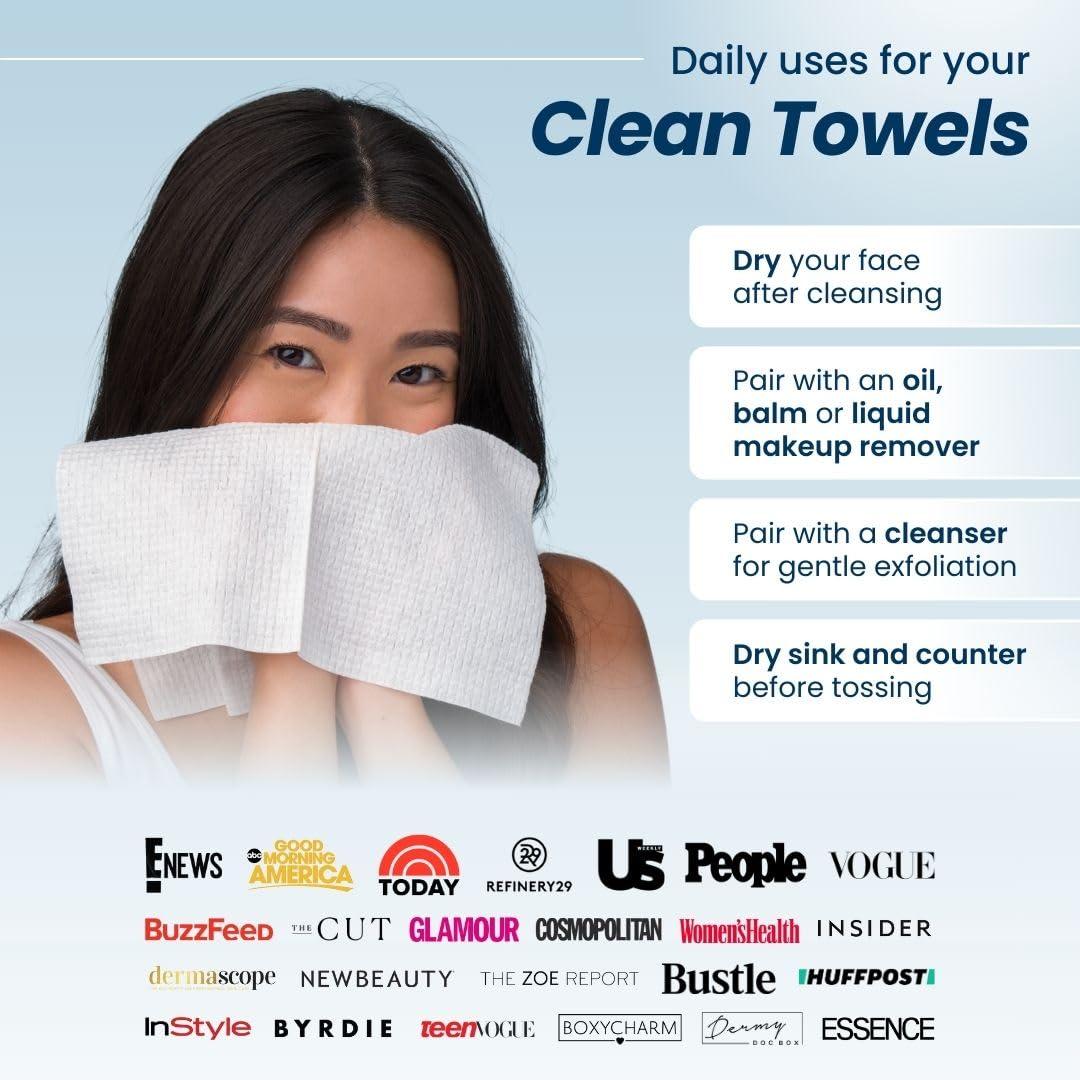 Clean Skin Club Clean Towels® – 100% USDA Biobased Disposable Face Towels, Eczema-Friendly, Ultra-Soft Makeup Remover Wipes, 25 Count