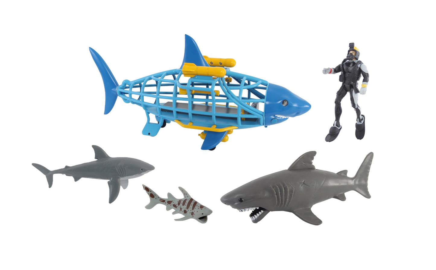 Animal Planet Shark Submarine Adventure Playset – Lights & Sounds Submarine with Chomping Great White Shark & Diver for Kids Ages 3+