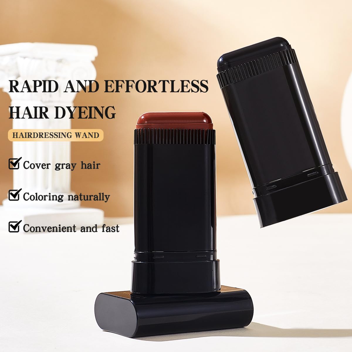 2-in-1 Hair Color Stick & Comb for Quick Root Touch-Up – Long-Lasting, Waterproof & Sweat-Proof Hair Coloring Tool for Women & Men, 2-Pack Brownish Black