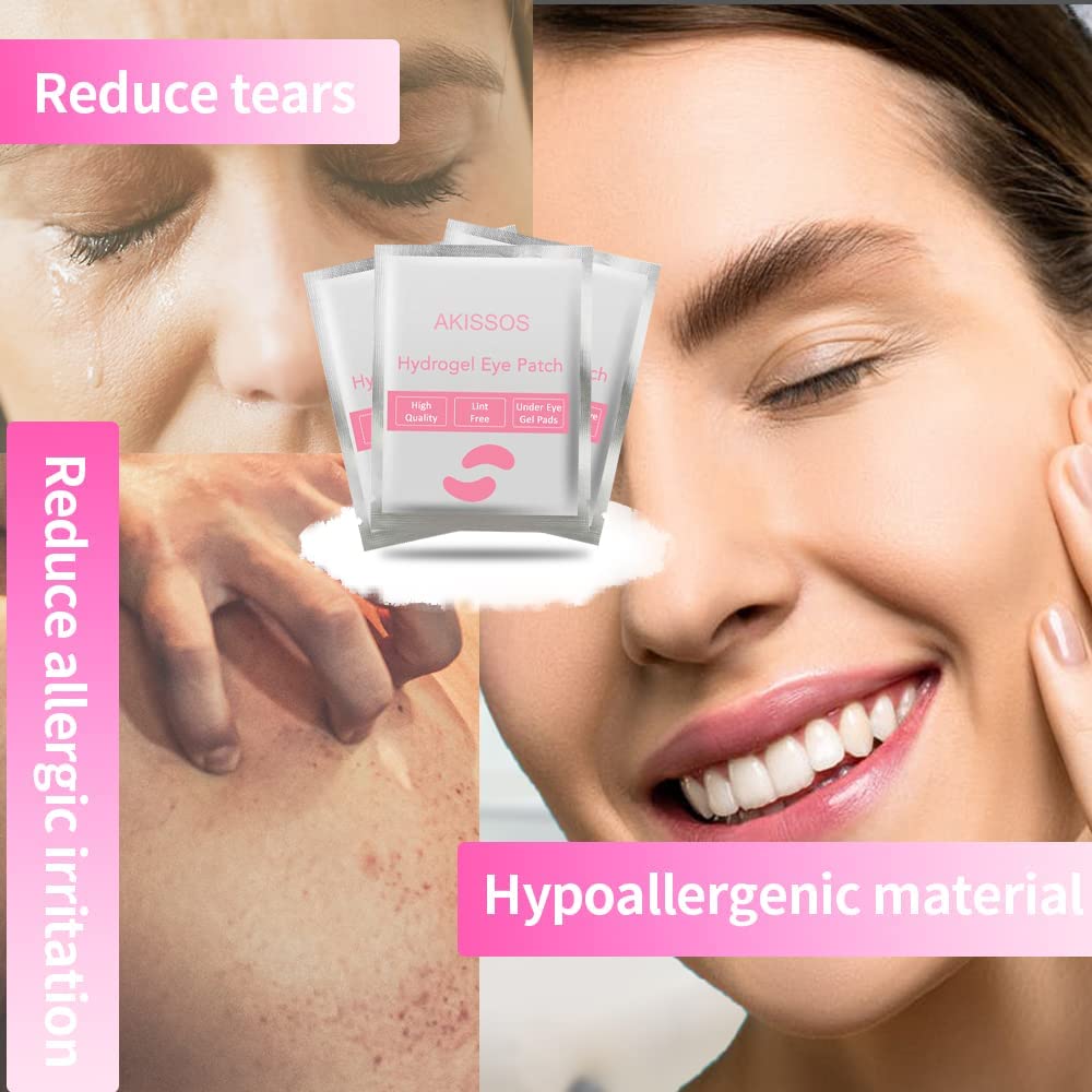 Akissos 100 Pcs Under Eye Gel Pads for Eyelash Extensions – Hypoallergenic, Lint-Free, Professional DIY Lash Lift & Tint Tool