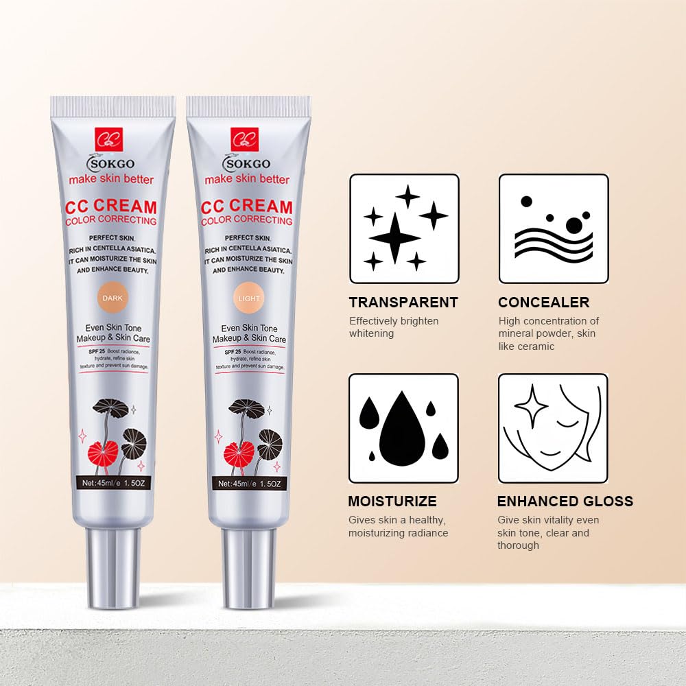 Color Correcting CC Cream, Full-Coverage Foundation, SPF 25, Even Skin Tone, Hydrating Cream