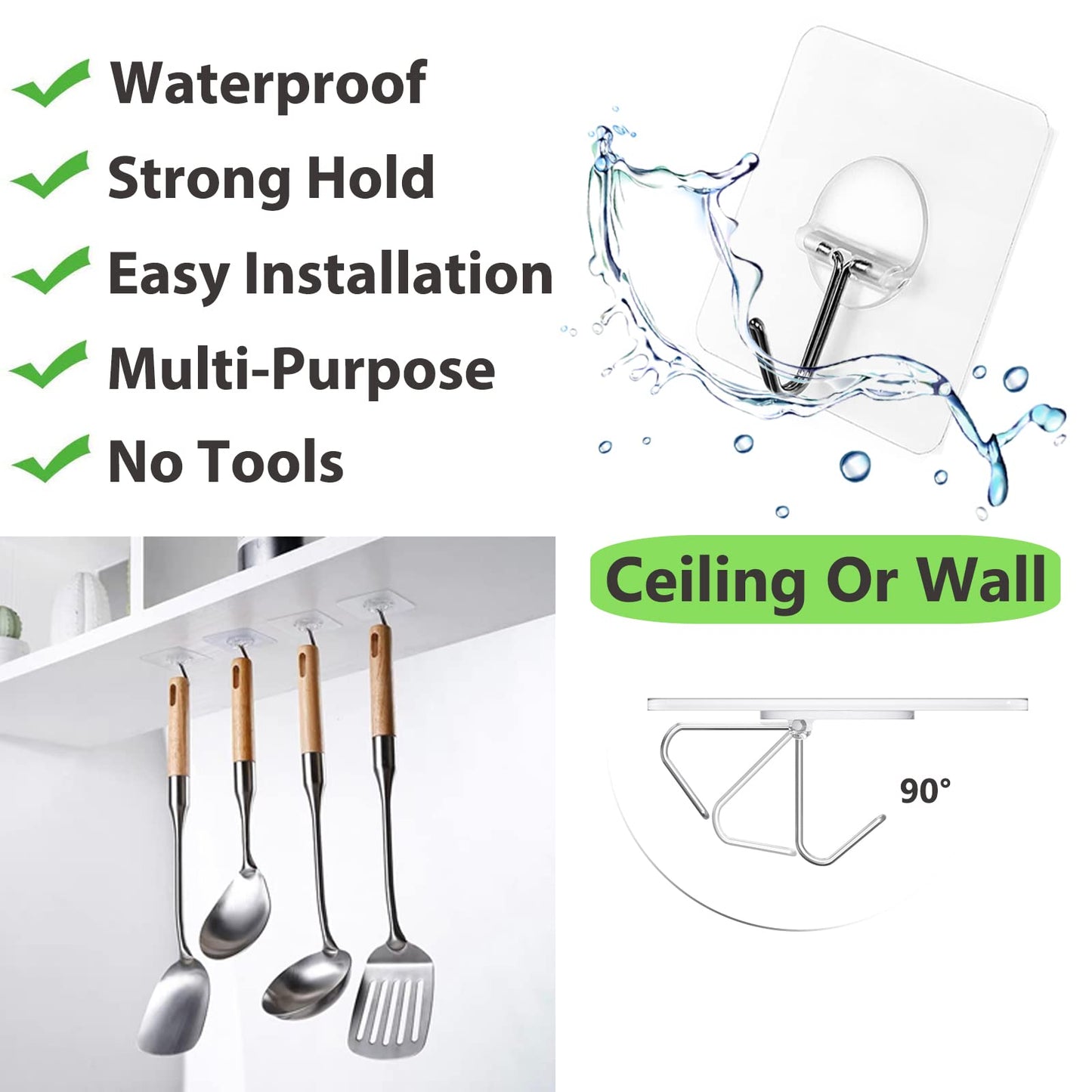 Adhesive Hooks for Hanging Heavy Duty Wall Hooks Self Adhesive Towel Coat Hooks Waterproof Transparent Hook for Bathroom Shower Kitchen Keys Door Outdoor Home Improvement Utility Hook 12 Pack