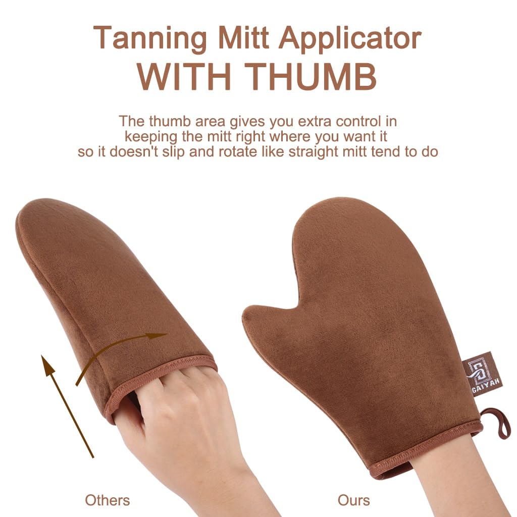 GAIYAH Ultra Soft Self Tanning Mitt with Thumb – Glove Applicator for Smooth, Even Self Tanner Application