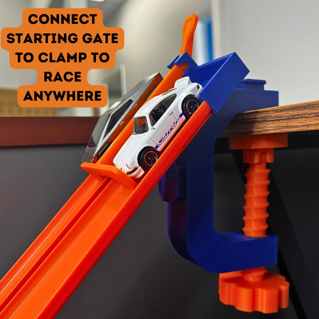 Hot Wheels Compatible 2-Lane Starting Gate with Clamp for Toy Racetracks – Build Epic Races, Made in USA (Gate & Clamp Combo)
