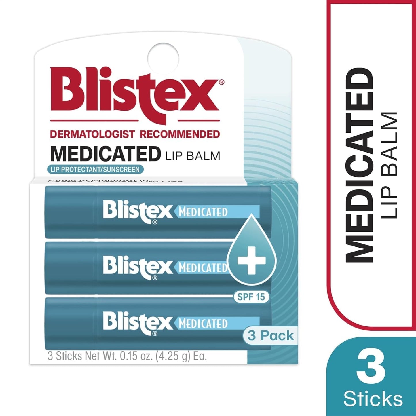 Blistex Medicated Lip Balm SPF 15, 0.15 oz, 3 Count – Seals in Moisture, Prevents Dryness & Chapping, Hydrating Easy-Glide Lip Care