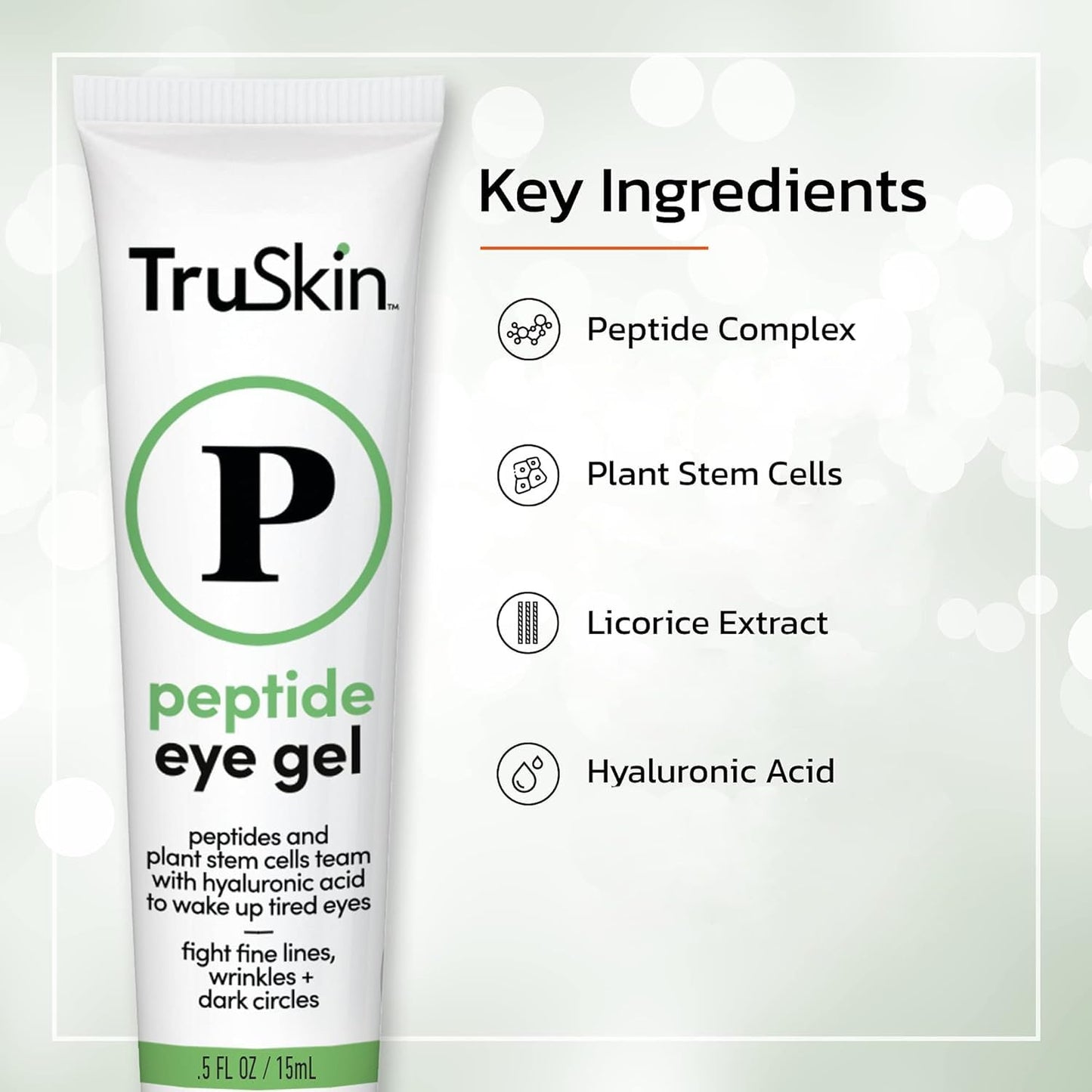TruSkin Peptide Eye Gel – Reduces Dark Circles & Fine Lines, Brightens Eyes with Peptides, Stem Cells & Hyaluronic Acid, 0.5 fl oz