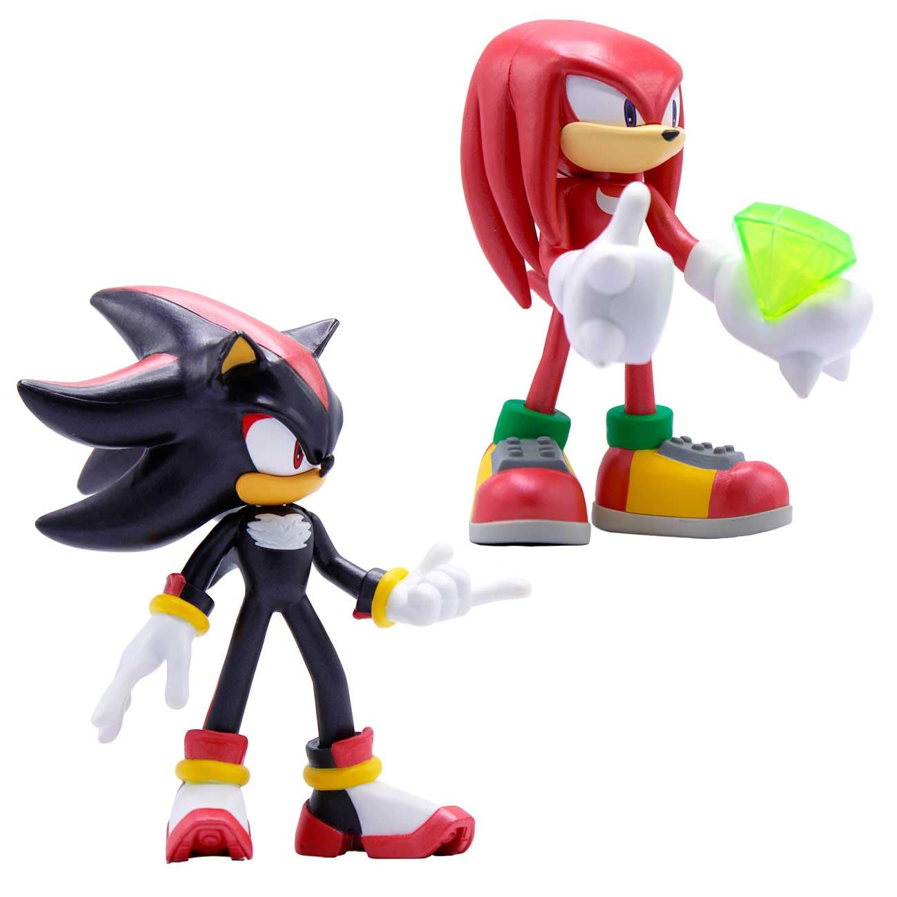 Official Sonic The Hedgehog Metallic Knuckles & Shadow 4″ Action Figures – Buildable, Interchangeable Arms & Accessories, Collector Window Box