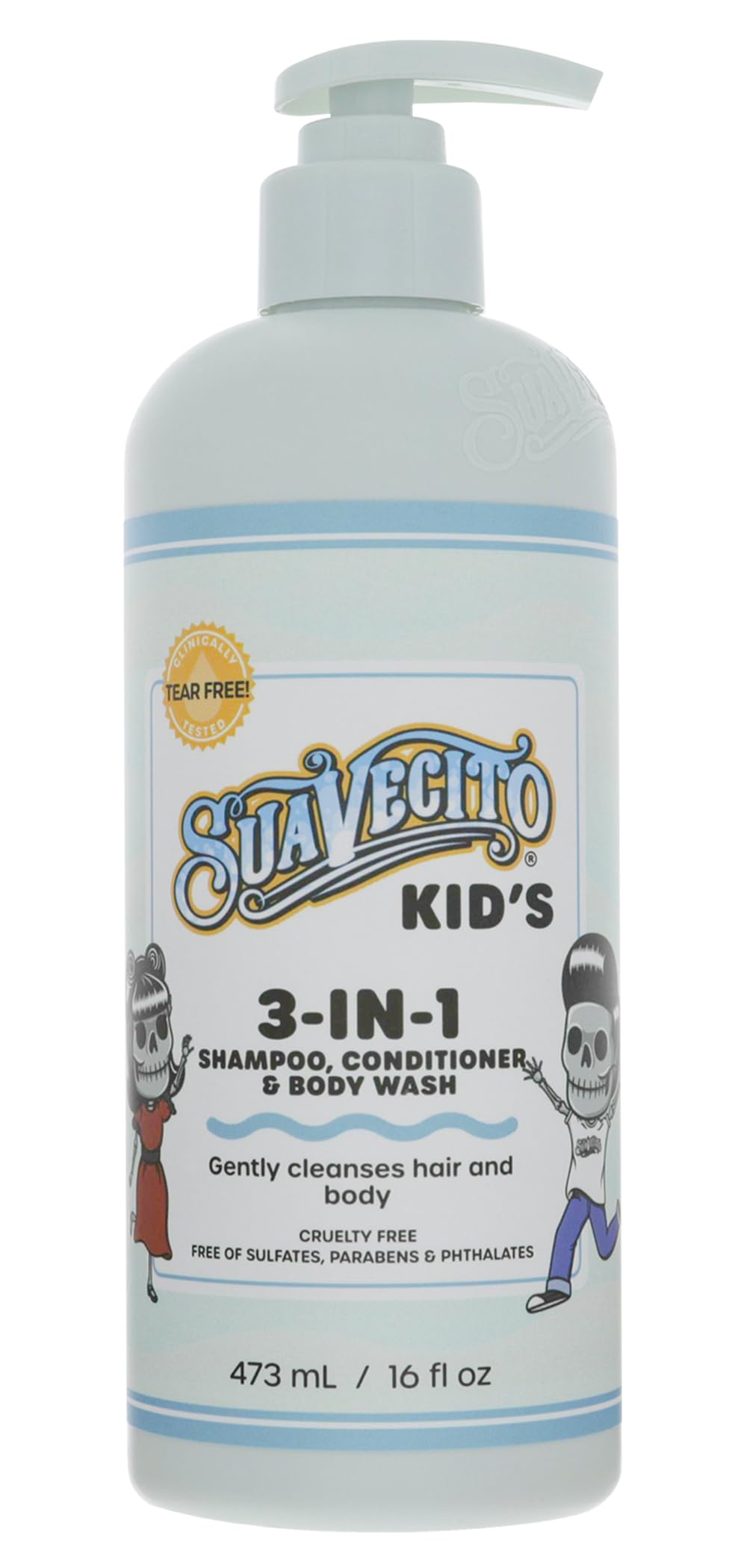 Suavecito Kids 3-in-1 Shampoo, Conditioner & Body Wash, Milk & Honey Scent, 16oz Pump – Tear-Free, Sulfate, Paraben & Phthalate-Free, Cruelty-Free