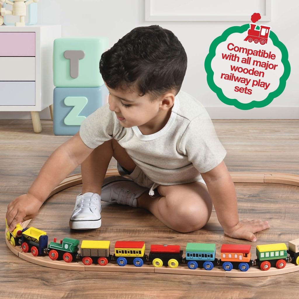 Play22 Wooden Train Set 12 PCS - Magnetic Train Toys with 3 Engines, Compatible with All Major Brands for Toddlers & Kids