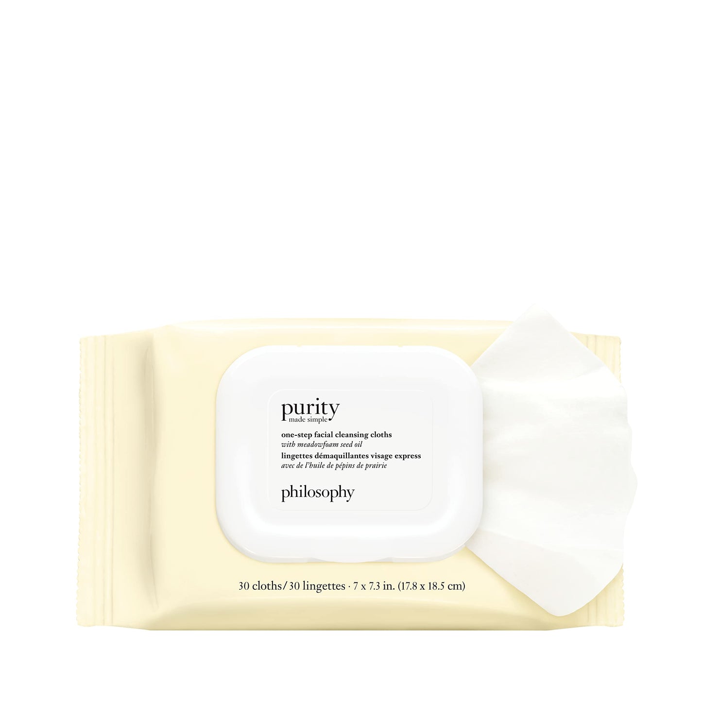 Philosophy Purity Made Simple One-Step Facial Cleansing Cloths, Removes Makeup & Dirt, No-Rinse, 30 Count