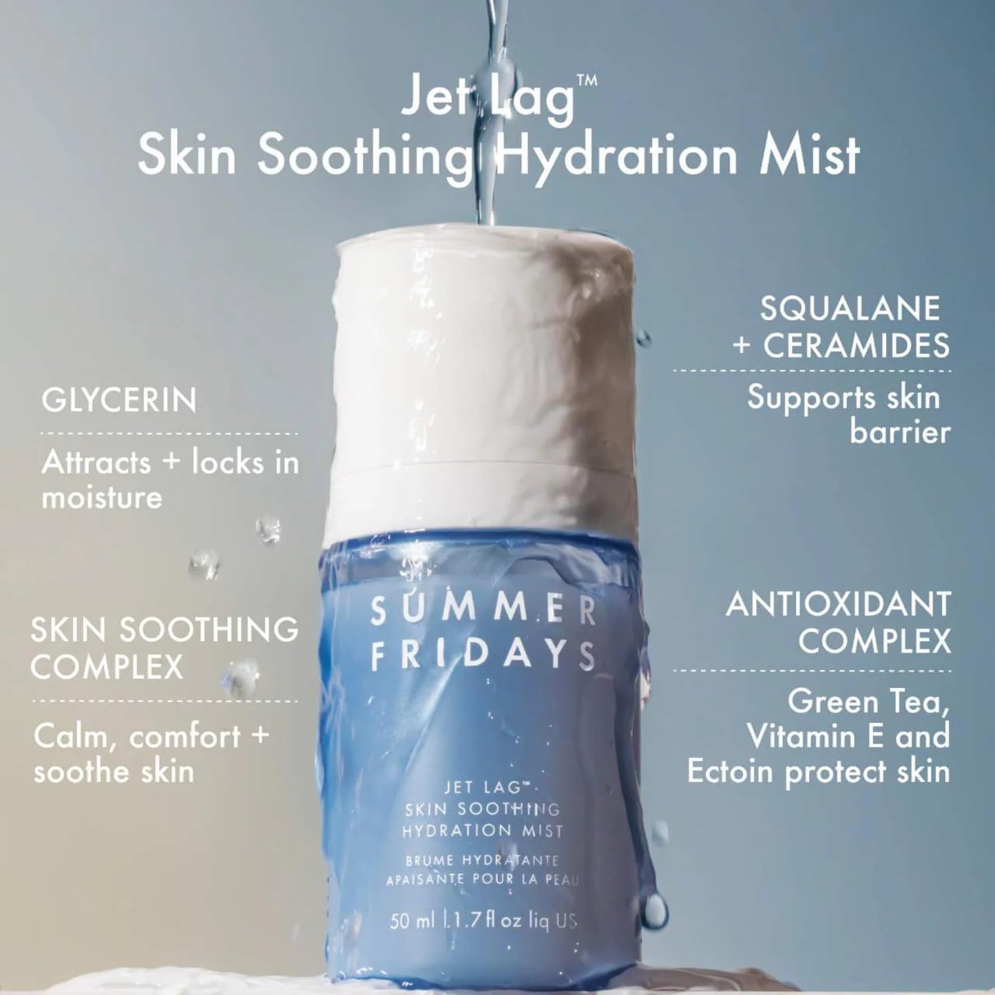 Summer Fridays Jet Lag Essentials Travel Skincare Set – Eye Patches, Hydration Mist, Serum & Mask, 4-Piece Kit