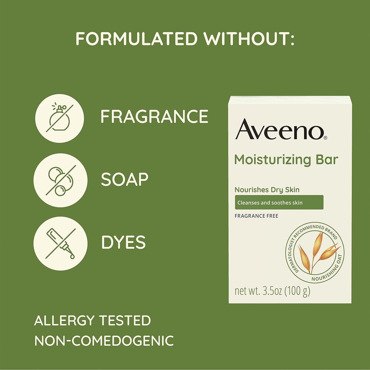 Aveeno Gentle Moisturizing Bar Facial Cleanser with Nourishing Oat for Dry Skin, Fragrance-free, Dye-Free, & Soap-Free, 3.5 oz (Pack of 6)
