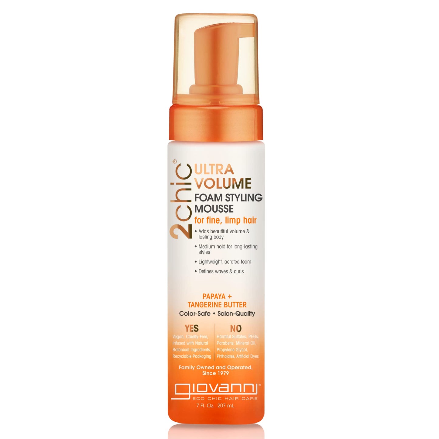 GIOVANNI 2Chic Ultra Volume Mousse for Fine & Thin Hair – Volumizing Foam with Papaya & Tangerine, Defines & Enhances, 7 fl oz