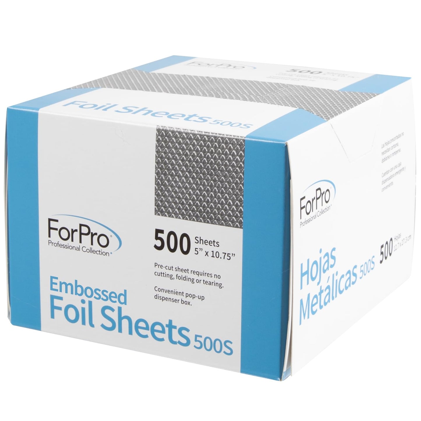 ForPro Embossed Aluminum Foil Sheets 500S – 500 Count Pop-Up Dispenser, 5"x10.75", for Hair Coloring, Highlights & Food Safe Use