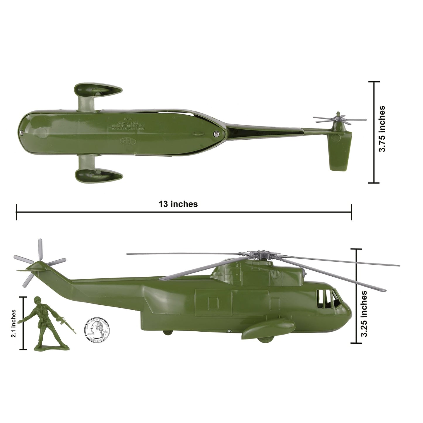 TimMee Plastic Army Men Helicopter Playset - OD Green 26pc Made in USA