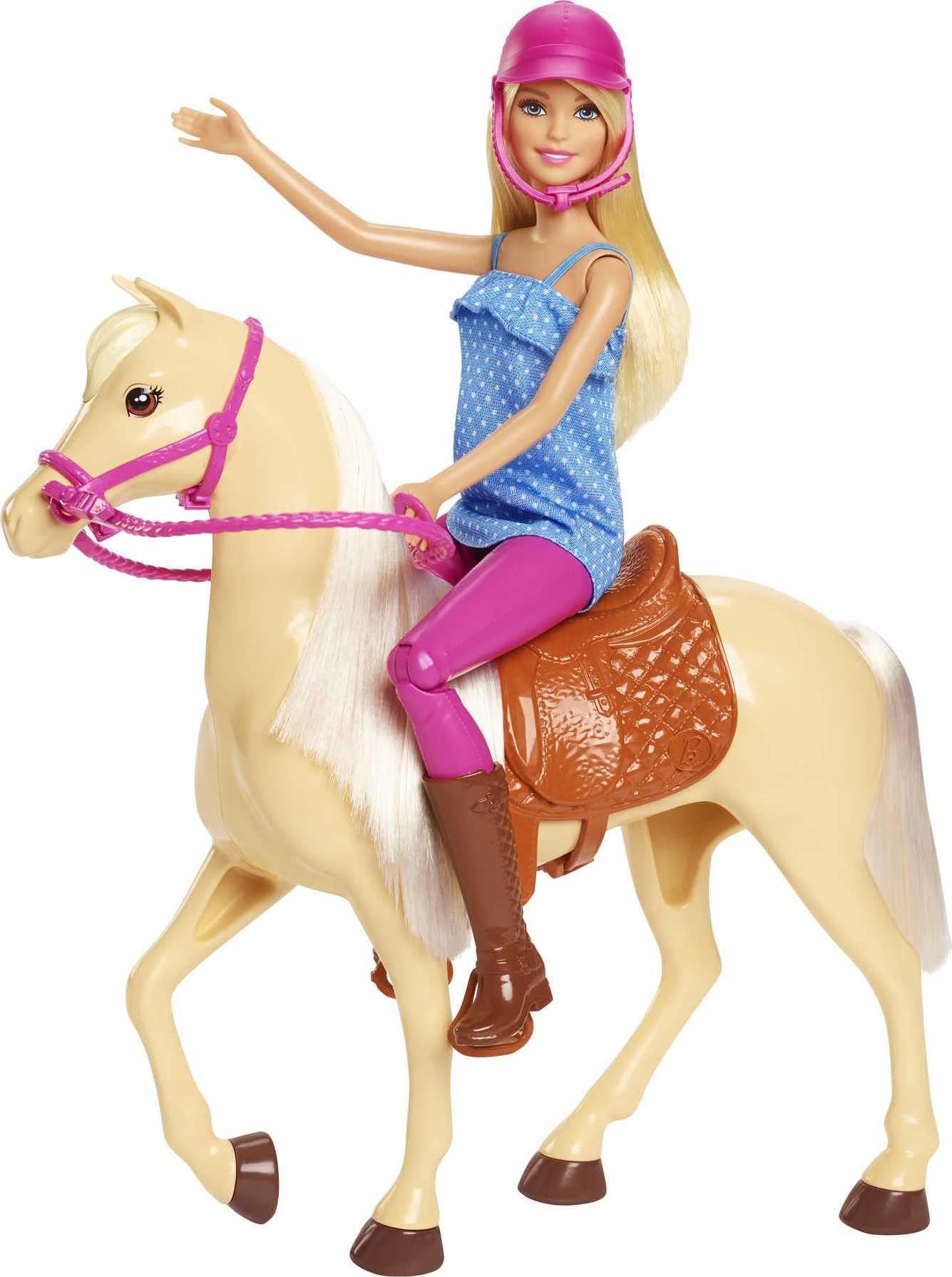 Barbie Playet with Blonde Fashion Doll in Riding Outfit & Light Brown Horse with Saddle, Bridle & Reins (Amazon Exclusive)