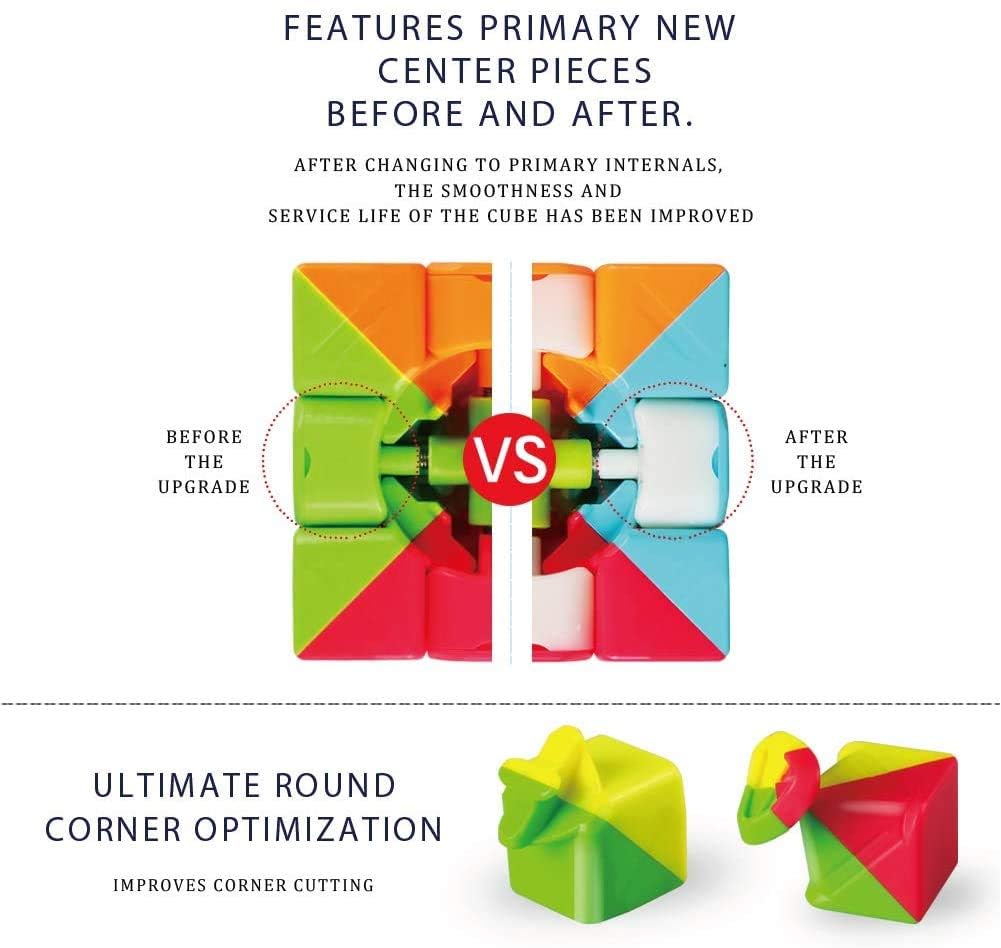 QY Toys Warrior W Speed Cube 3x3 – Stickerless 56mm Magic Puzzle, Educational Toy to Improve Kids’ Concentration, Standard Edition