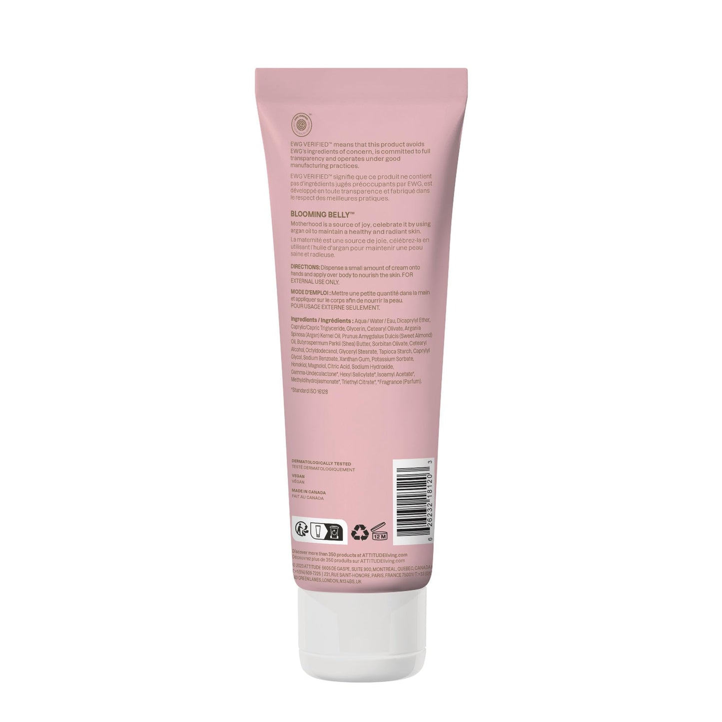 ATTITUDE Pregnancy Nourishing Body Cream, EWG Verified, Dermatologically Tested, Plant and Mineral-Based, Vegan Maternity Products, Argan Oil, 8 Fl Oz