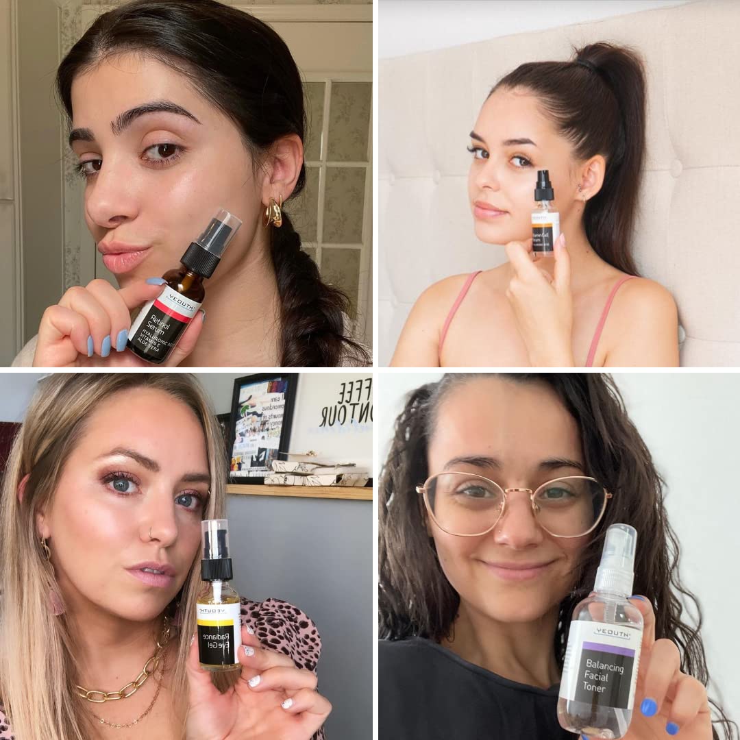 YEOUTH 8-Piece Skincare Set for Women – Retinol Serum, Hyaluronic Acid, Vitamin C, Cleanser, Toner, Eye Gel, Neck & Face Cream