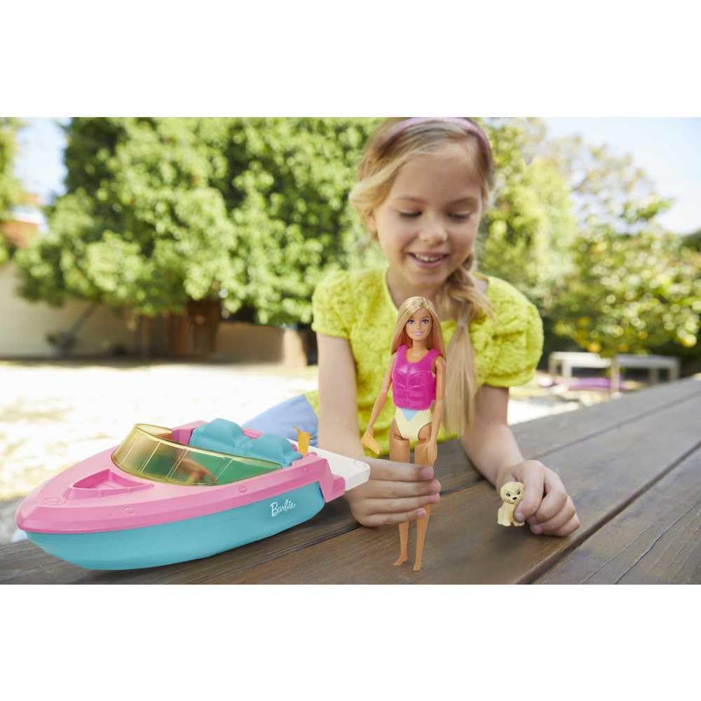 Barbie Doll and Boat Playset with Pet Puppy, Life Vest and Accessories, Fits 3 Dolls & Floats in Water, Gift for 3 to 7 Year Olds