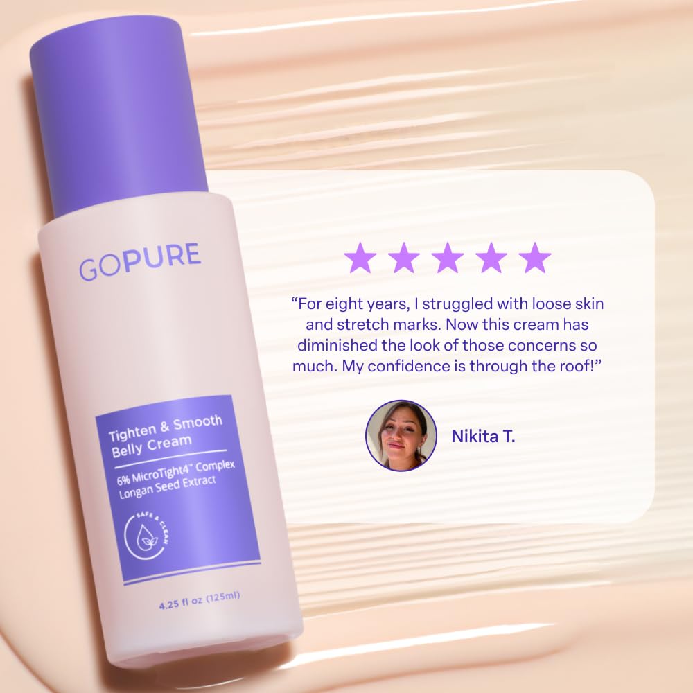 goPure Firming Belly Cream - Body Firming Moisturizer for Visible Cellulite & Stretch Mark Reduction, 4.25oz