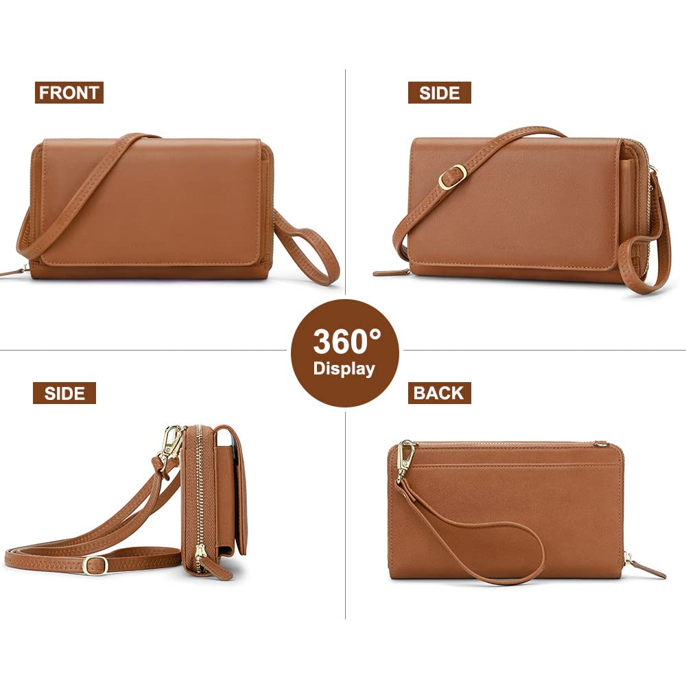 RONSIN Purse Crossbody for Women Wristlet Wallets with RFID Card Phone Wallets for Party Prom (Brown Purse)