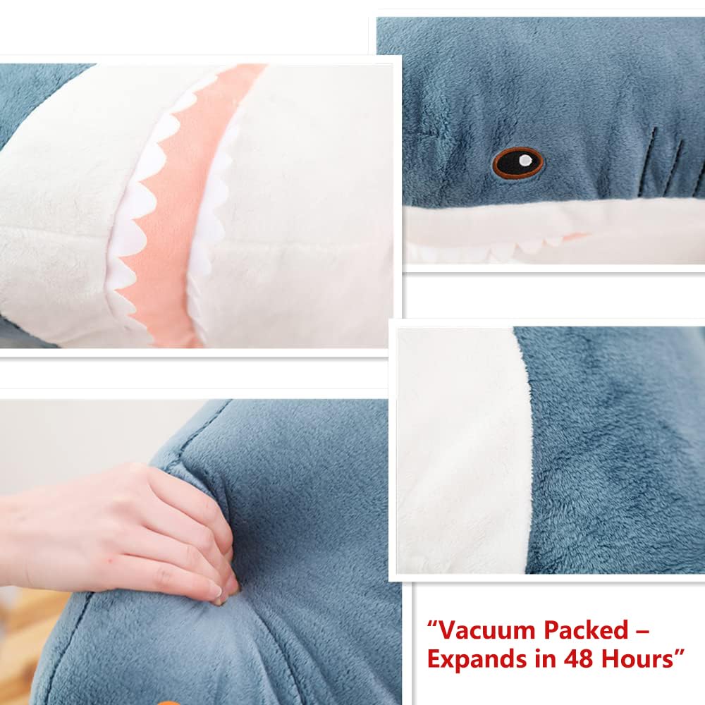 XIYUAN 39.3'' Giant Shark Plush Toy – Soft Stuffed Animal Pillow, Chubby Shark Cushion for Kids, Home Décor & Bedtime Gift