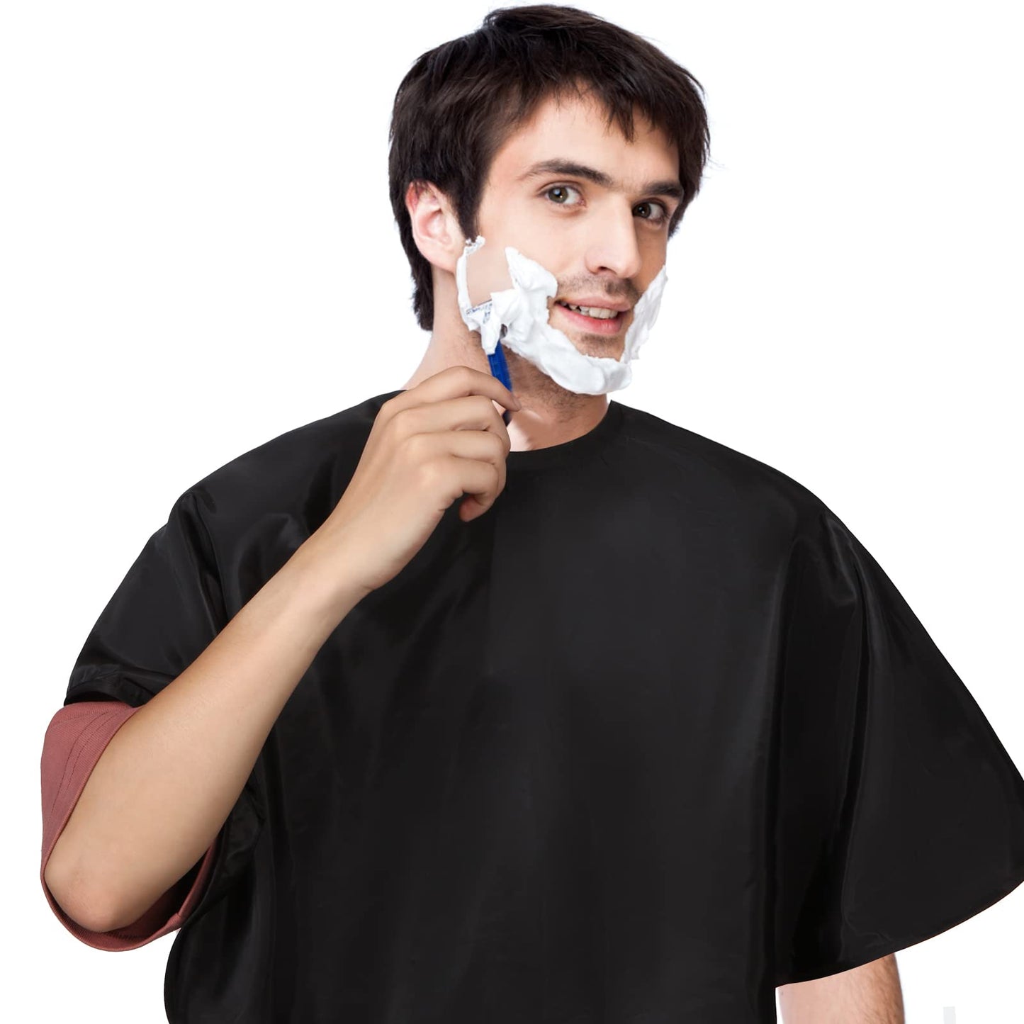 Short Barber Cape, Waterproof Nylon Salon Hair Cutting Cape, Makeup Artist Cape for Hair Dye, Comb-out, Styling, Shampoo (1, Black)