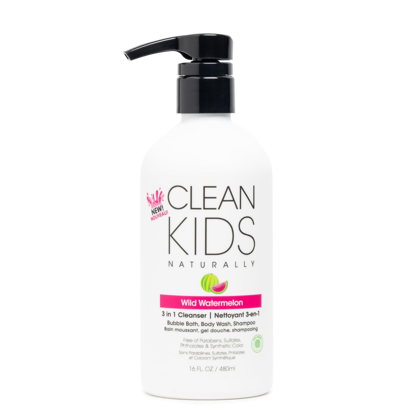 Gabriel Cosmetics Clean Kids Naturally Wild Watermelon 3-in-1 Shampoo, Cleanser & Bubble Bath (16 Fl Oz (1 Bottle), Watermelon 3-in-1)