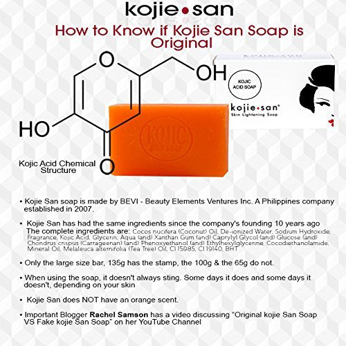 Kojie San Skin and Body Soap – Original Kojic Acid, Dark Spot Remover Soap Bar with Coconut & Tea Tree Oil – 65g x 4 Bars