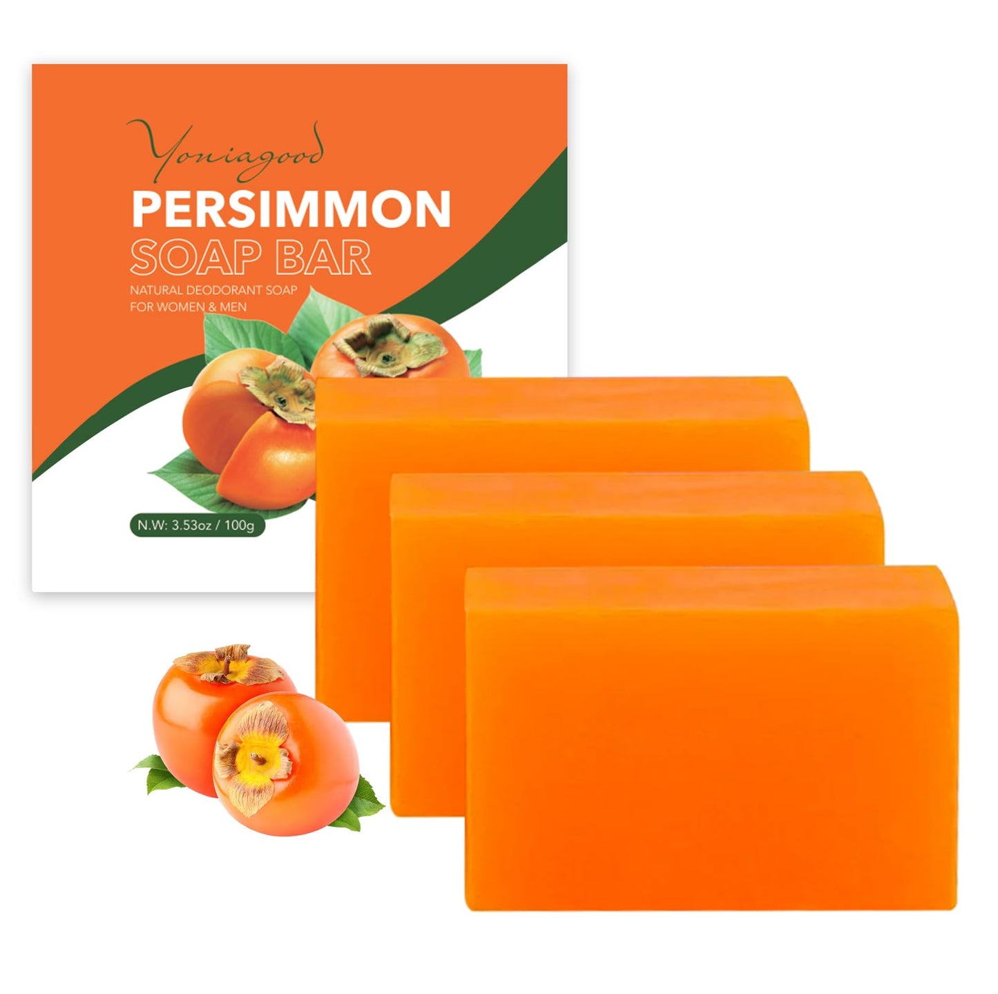 Yoniagood 3-Pack Persimmon Soap Bars โ Natural Deodorant Body Soap for Odor Control, Removes Strong Smell, Organic for Men & Women