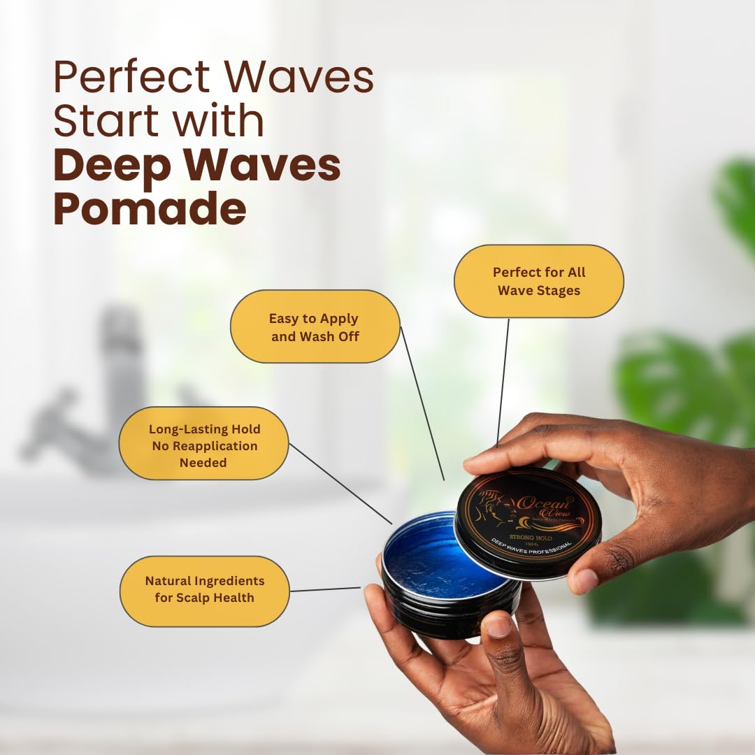 OCEAN VIEW DEEP WAVES Pomade - Water-Based Hair Cream for 360 Waves & Wolfing, Strong Hold, Easy to Wash, Smooth Application, 4oz