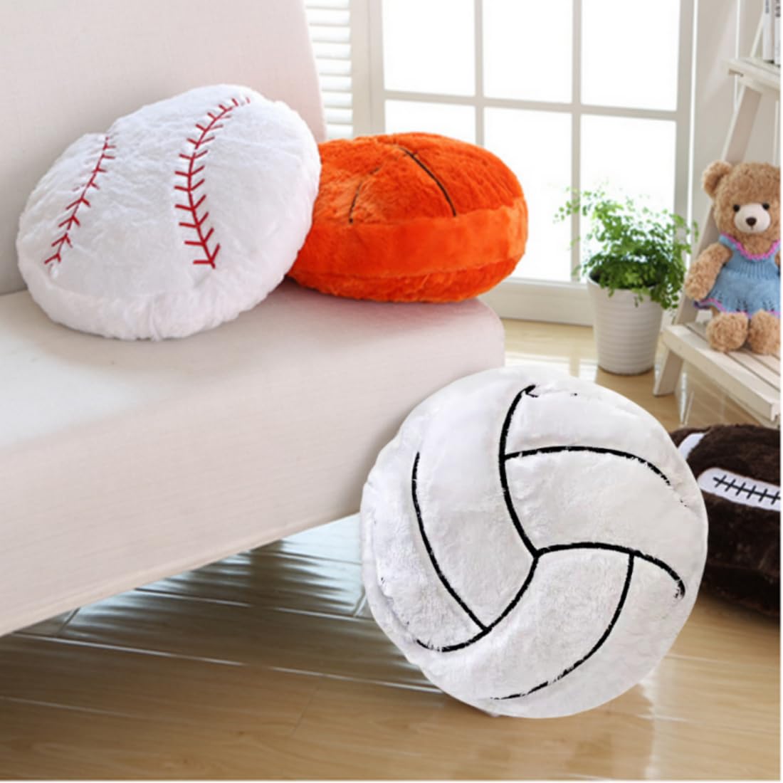 OPHRBU Volleyball Sports Pillow Fluffy Soft Throw Pillow Toy ,14" Durable Sport Basketball Plush Toys,Plush Pillow Toys Gift for Kids Boy Girls Children Room Decoration