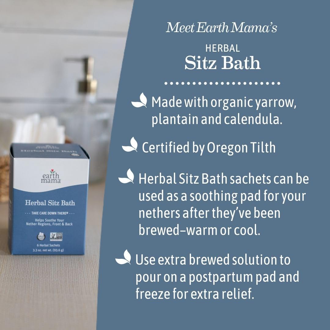 Earth Mama Herbal Sitz Bath | Pregnancy & Postpartum Essentials, Soothing Sitz Bath for Hemorrhoids with Witch Hazel, & Calendula, 6-Count