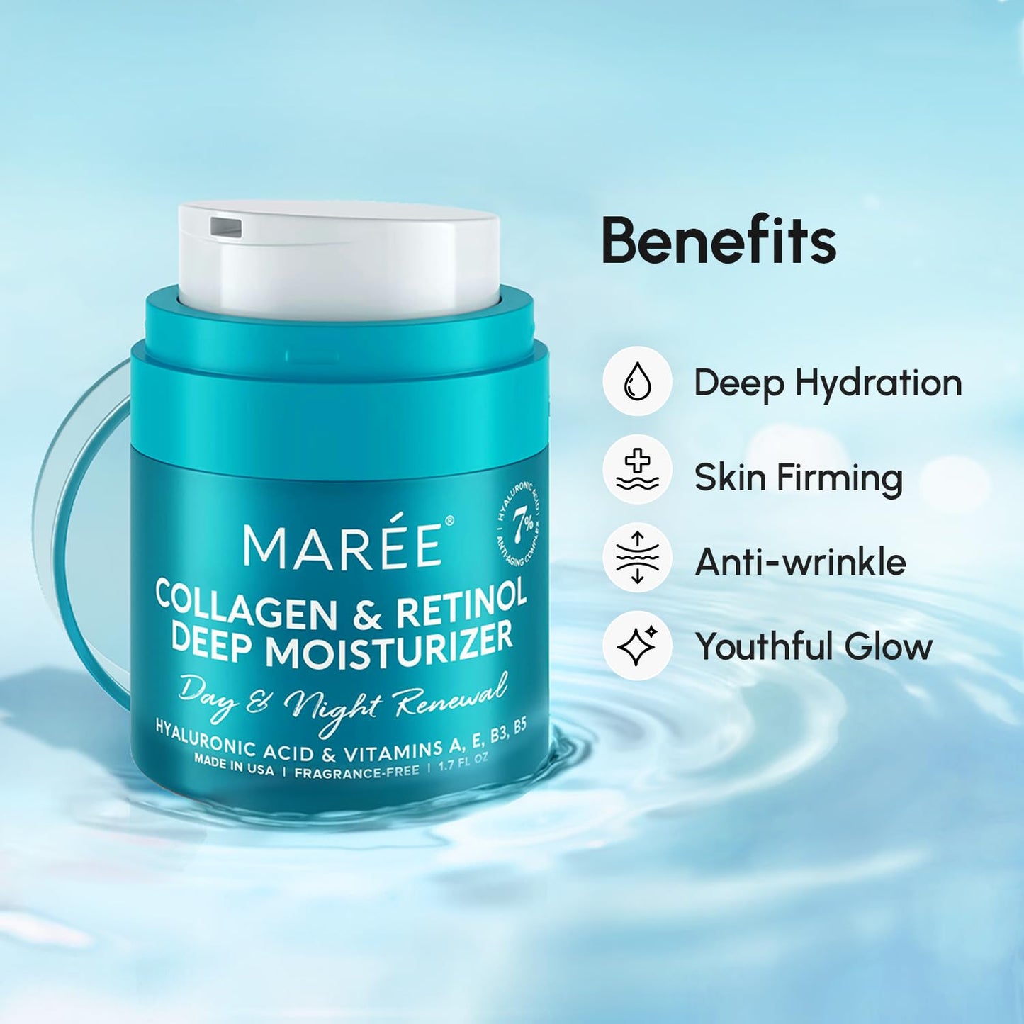 MAREE Retinol Face Moisturizer for Women – Anti-Aging Wrinkle Cream with Collagen, Skin Tightening Facial Moisturizer