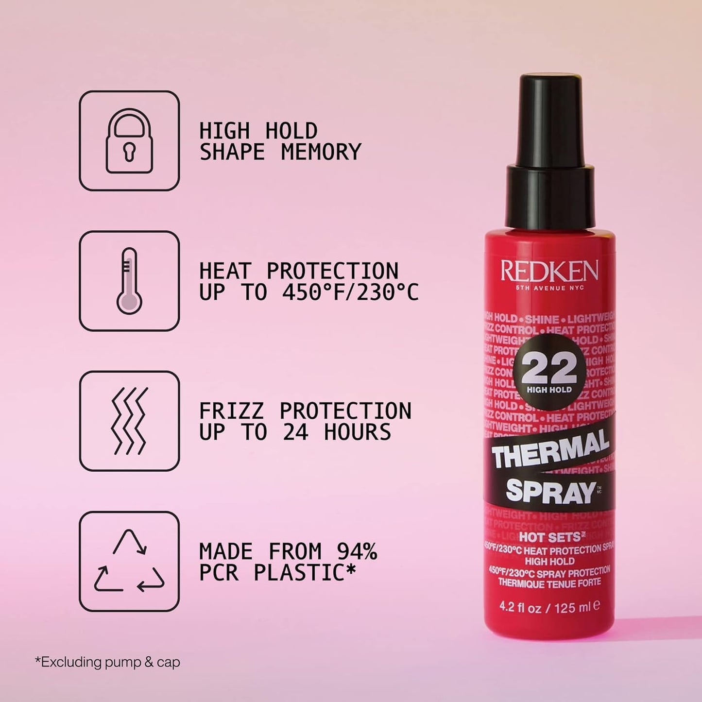 Redken Thermal Spray 22 High Hold Heat Protectant & Setting Mist – Protects from Heat Damage, Controls Frizz, Ideal for Curling & Flat Irons