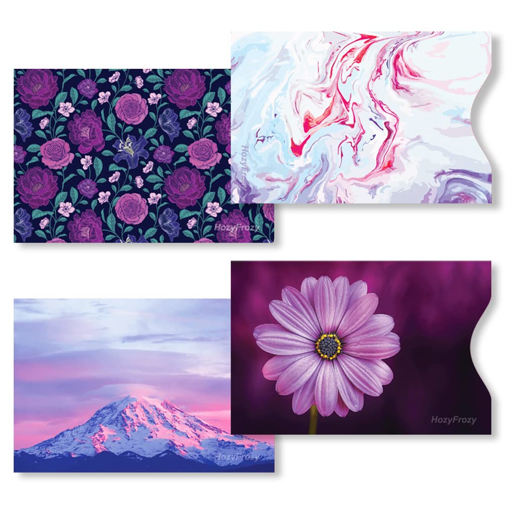 8 Rfid Blocking Sleeves, Unique Designs And Arts In Purple, Anti-Theft Credit Card Holder, Protector, Easy To Recognize, Sturdy Perfect Size For Cards