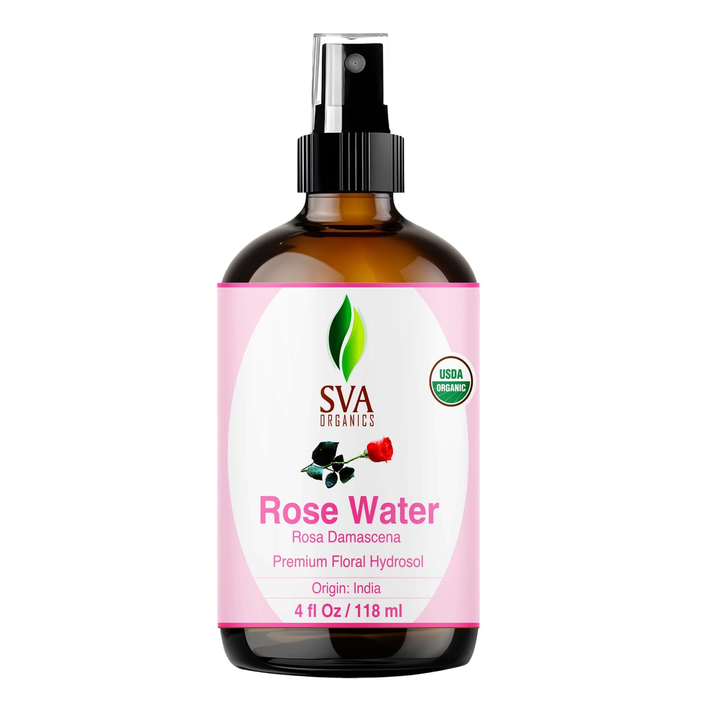 SVA ORGANICS Rose Water 4oz (118 ml) Refreshing Rose Water Spray for Skin Care, Skin Hydration, Bath, Soaps, Haircare & Aromatherapy