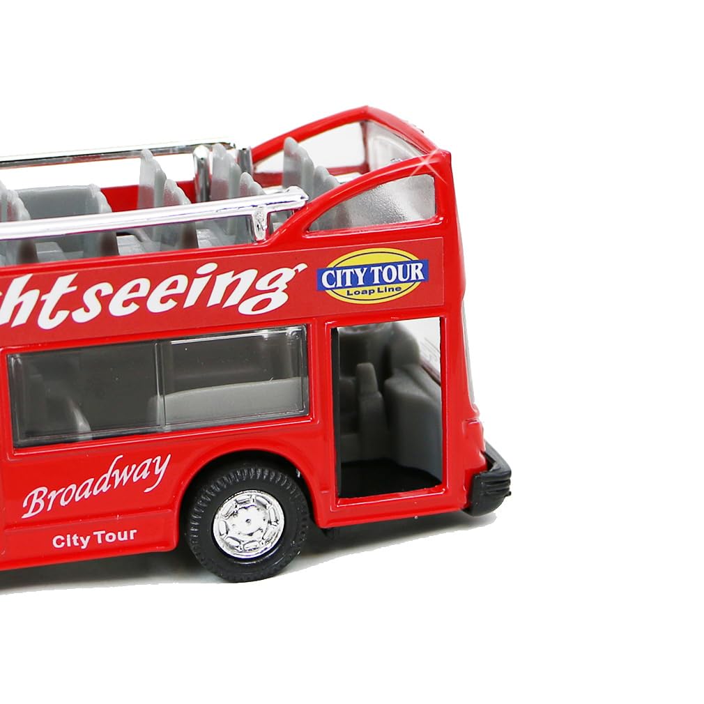 NYC Sightseeing Tour Bus, New York City Double Decker, Diecast Toy Double Decker Tourist Open Top Pull Back Model Vehicle Souvenir Gift (NYC Tour)