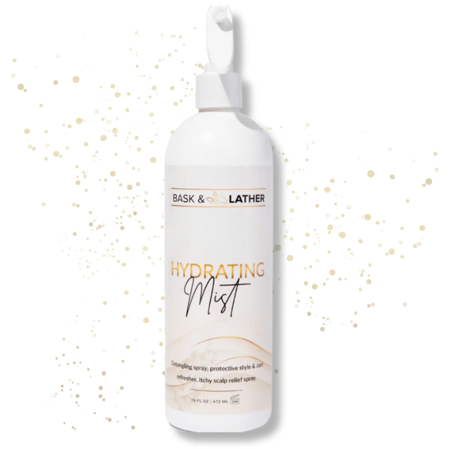 BASK & LATHER Hydrating Hair Mist – Leave-In Conditioner & Detangler with Aloe Vera & Avocado Oil for Itchy Scalp Relief & Curl Definition, 16 oz