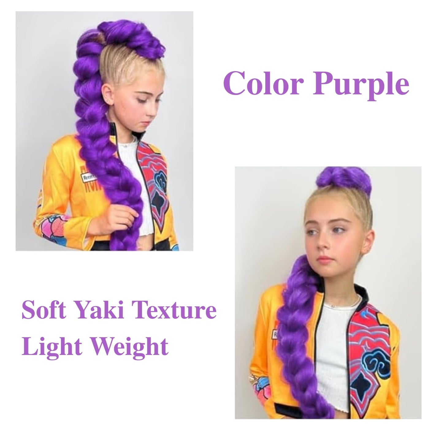 Gozill Purple Braiding Hair Pre stretched Long Purple Prestretched Synthetic Braiding Hair Extensions Hypoallergenic Gyal Knotless Ez Braid 26 inch Yaki Non Toxic Fulani