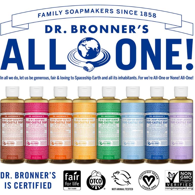 Dr. Bronner's Pure-Castile Liquid Soap, Baby Unscented 8oz – Organic, Fragrance-Free, Vegan, Gentle Face & Body Wash for Sensitive Skin
