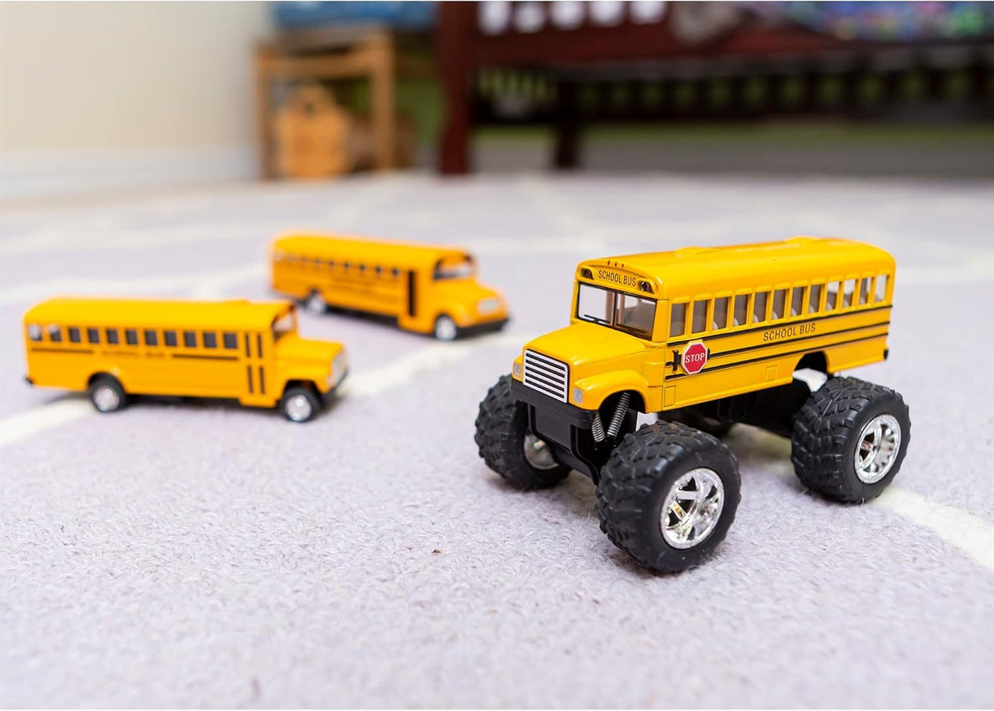 KinsFun 5" Monster School Bus Die Cast Metal Model, Pullback Action Toy Monster Truck