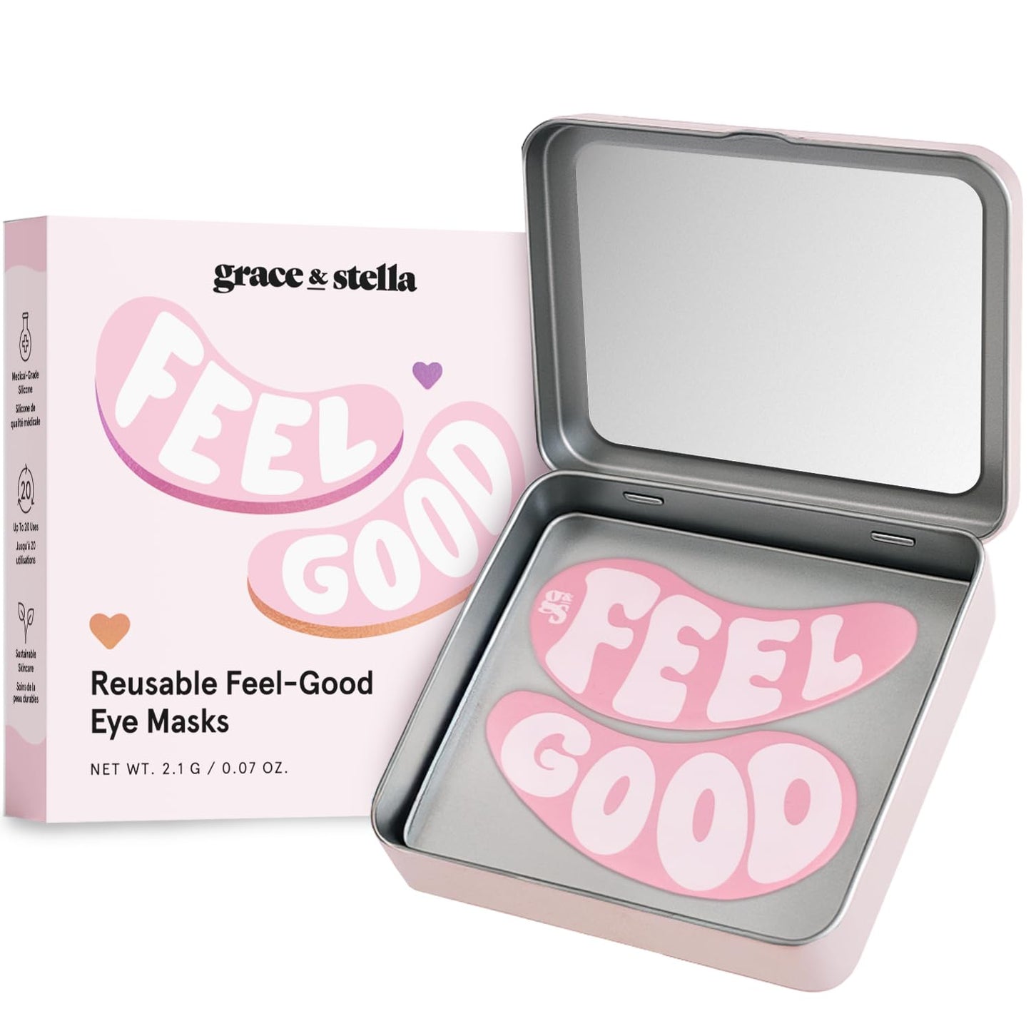 Grace & Stella Reusable Silicone Eye Patches for Dark Circles, Puffy Eyes Treatment, 1 Pair with Tin Case, Vegan & Cruelty-Free