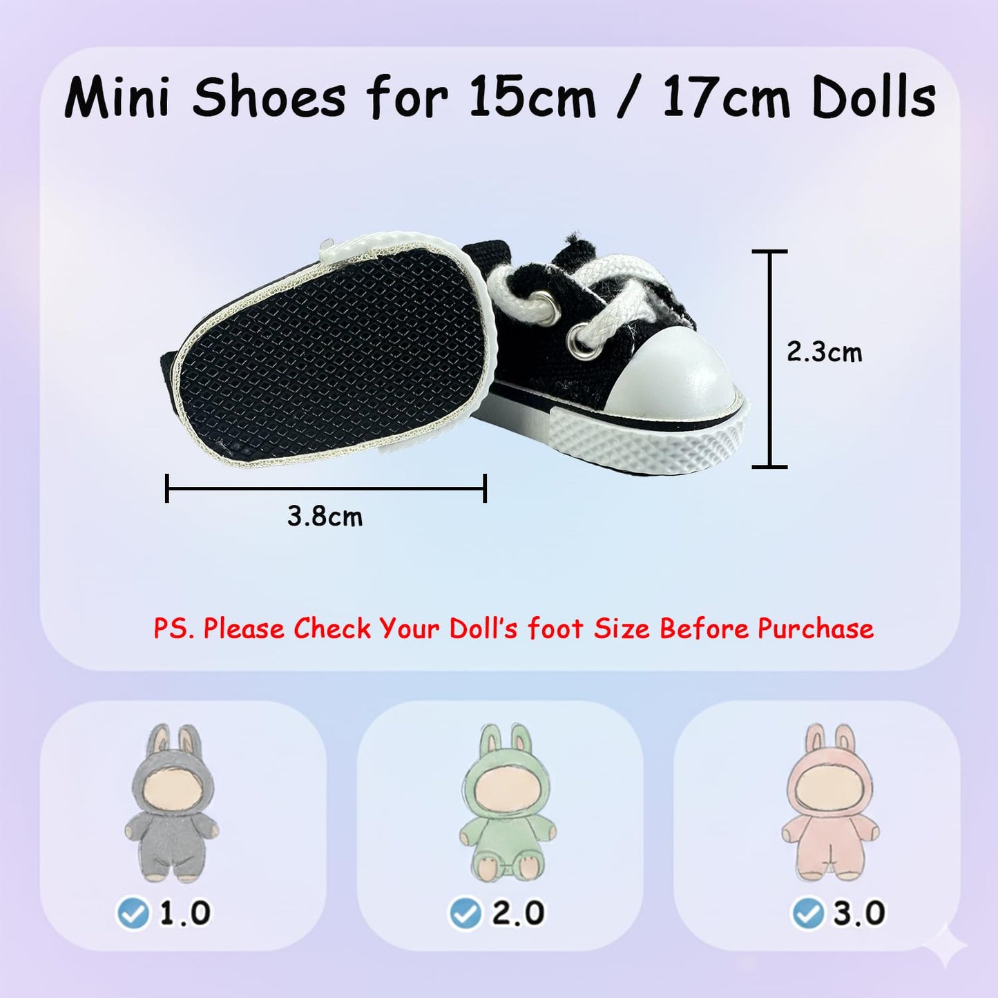 QIXINGWISE 2 Pairs 17cm Doll Shoes, Lace-Up Canvas Sneakers for 6.7in Dolls, Mini Fingerboard Shoes, Black & White Accessories