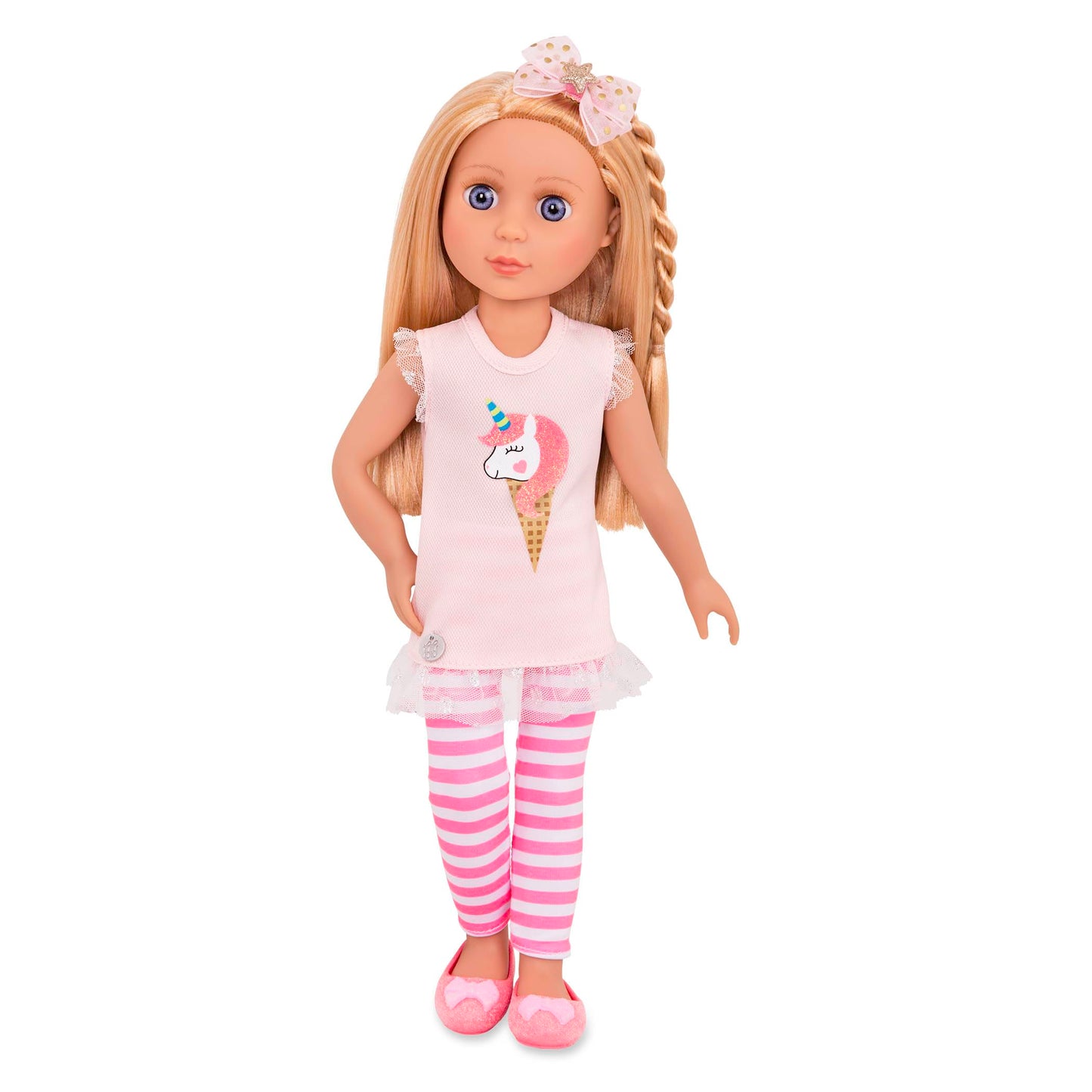 Glitter Girls 14" Fashion Doll – Blonde Hair, Blue Eyes, Pink Tunic, Striped Leggings, Hair Bow & Ballet Shoes – For Girls 3+