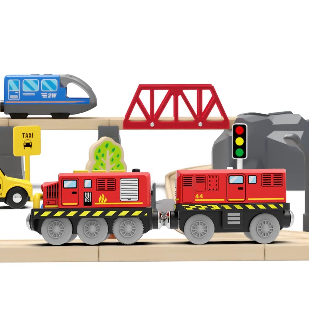 Battery Operated Locomotive Train for Wooden Tracks – Motorized Toy Train with Magnetic Connection, Compatible with Thomas, Brio, Chuggington & More