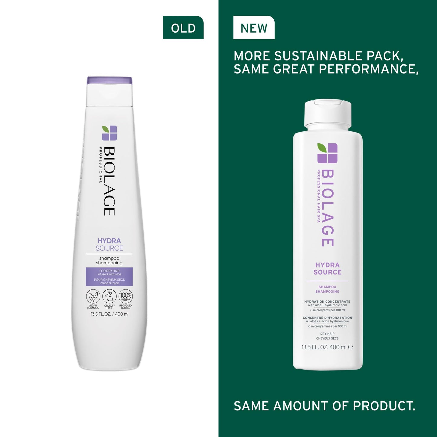 Biolage Hydra Source Shampoo - Softens, Moisturizes & Adds Shine, For Dry Hair, Infused with Micro-Filtered Aloe Vera & Fermented Hyaluronic Acid, Vegan & Paraben-Free, 13.5 Fl Oz